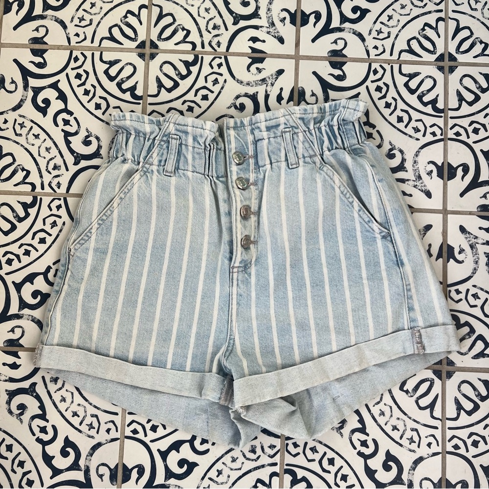Topshop denim paper bag waist shorts